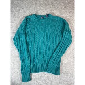 VINTAGE Gap Sweater Womens Medium Blue Pullover Cable Knit Fisherman Jumper